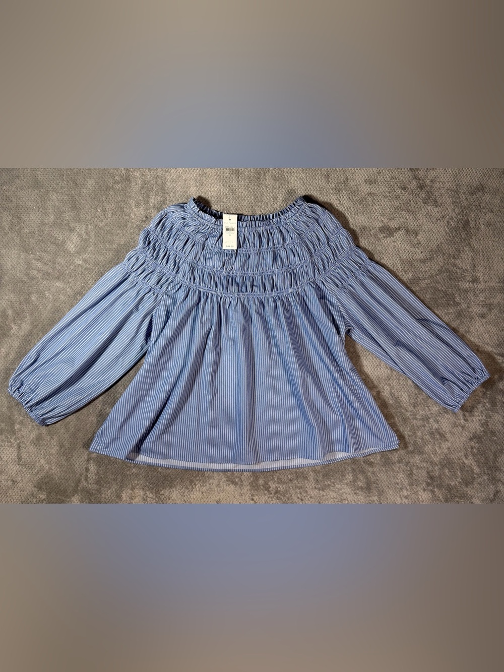 Ann Taylor NWT Blue White Striped Smocked Blouse Size Med Nautical Romantic Date